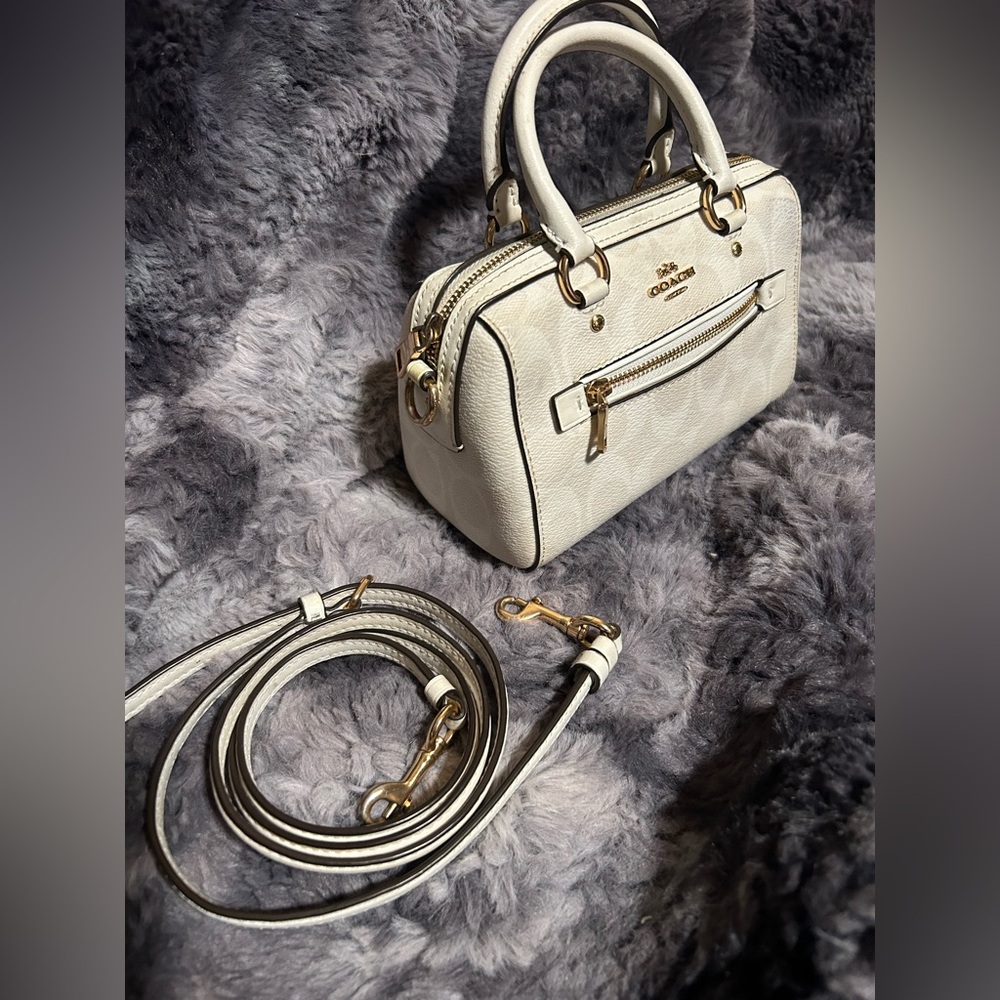 Coach white mini Rowan  bag w crossbody strap  #satchel #luxury - Picture 2 of 9